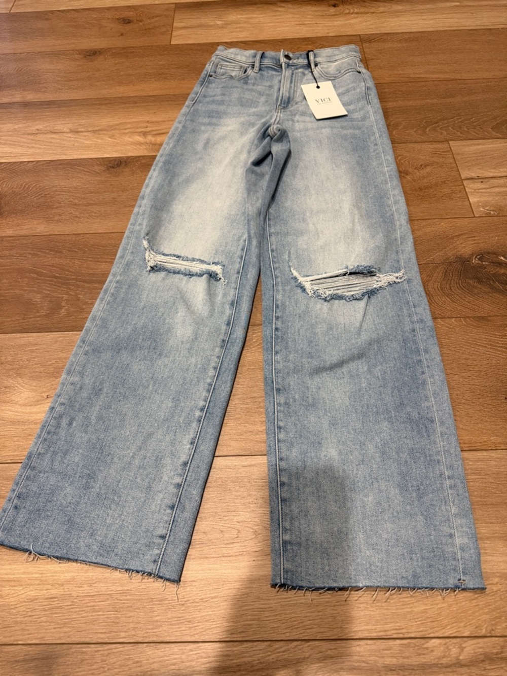 Vici Light Blue Distressed Wide-Leg Jeans